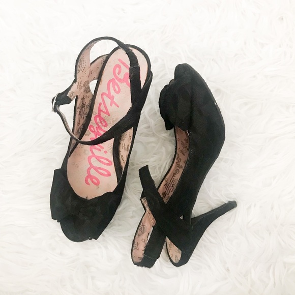 Betsey Johnson Shoes - Betsey Johnson Betseyville Black Lace Peep-toe Slingback Heels, Size 6